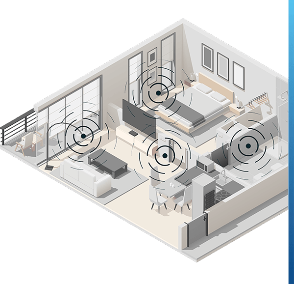 Isometric floor plan illustration showing Lifeguard sensors placed around a home